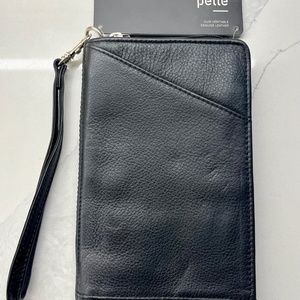 NWT Pelle Black Leather Travel Wallet RFID Protection